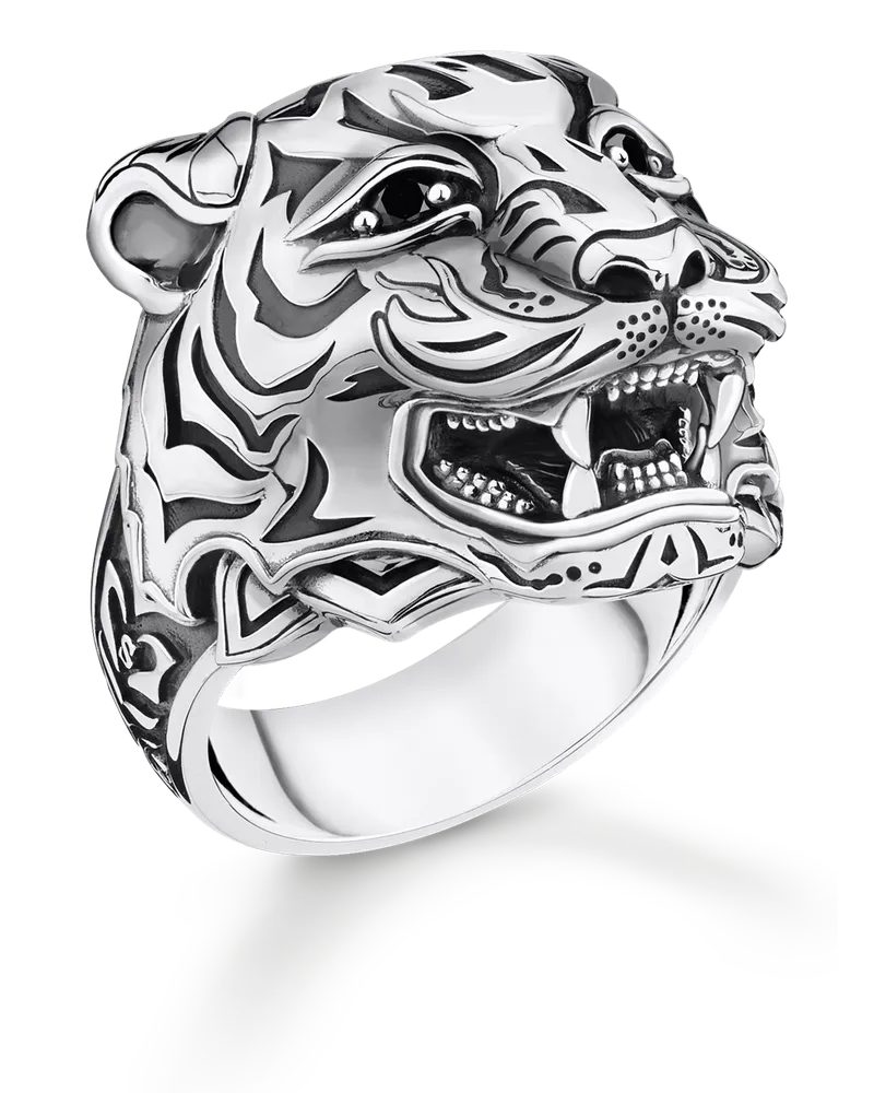Thomas Sabo Herren Ring Tiger silber, Sterlingsilber Schwarz