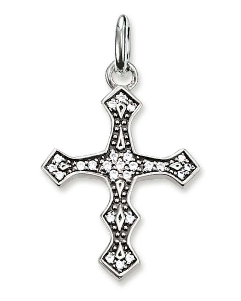 Thomas Sabo Damen Anhänger Kreuz, Sterlingsilber, Karma Beads Silberfarben