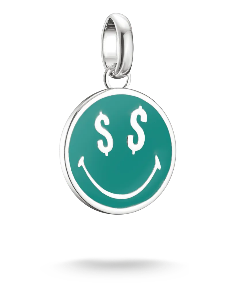 Thomas Sabo Damen SMILEYWORLD® Dollars Charm-Anhänger Connect Silber, Sterlingsilber, Charm Club Collection Grün