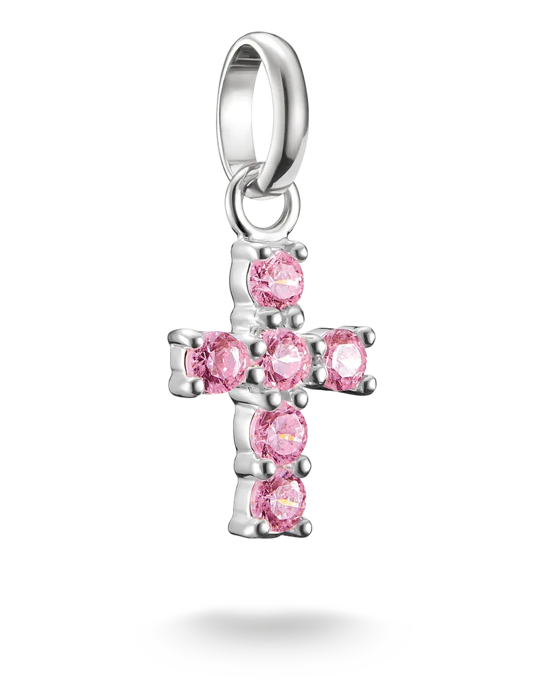 Thomas Sabo Damen Charm-Anhänger Kreuz mit pinken Steinen Connect Silber, Sterlingsilber Pink