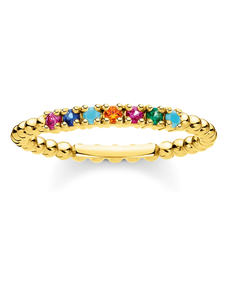 Thomas Sabo Damen Ring Kugeln farbige Steine gold, 925 Sterlingsilber vergoldet Gelbgold/ Glas-Keramik Stein/ synthetischer Korund/ Zirkonia, Charming Collection Blau