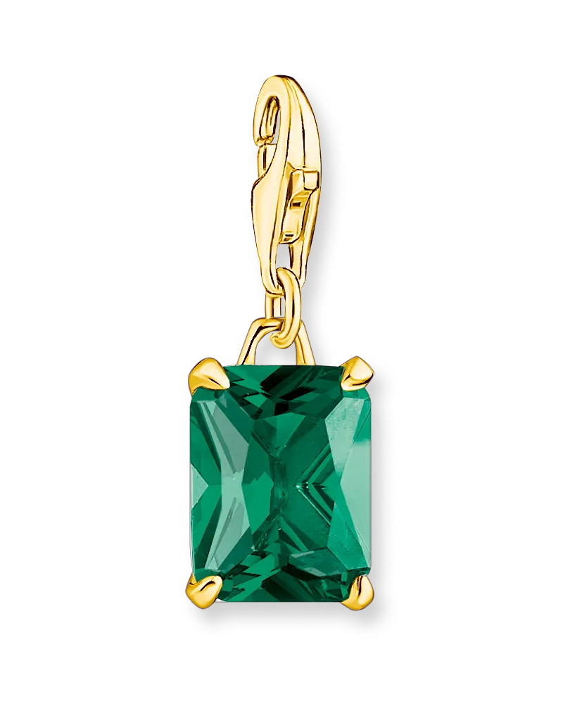 Thomas Sabo Damen Charm-Anhänger großer Stein grün, 925 Sterlingsilber, vergoldet Gelbgold/ Glas-Keramik Stein Gelbgoldfarben
