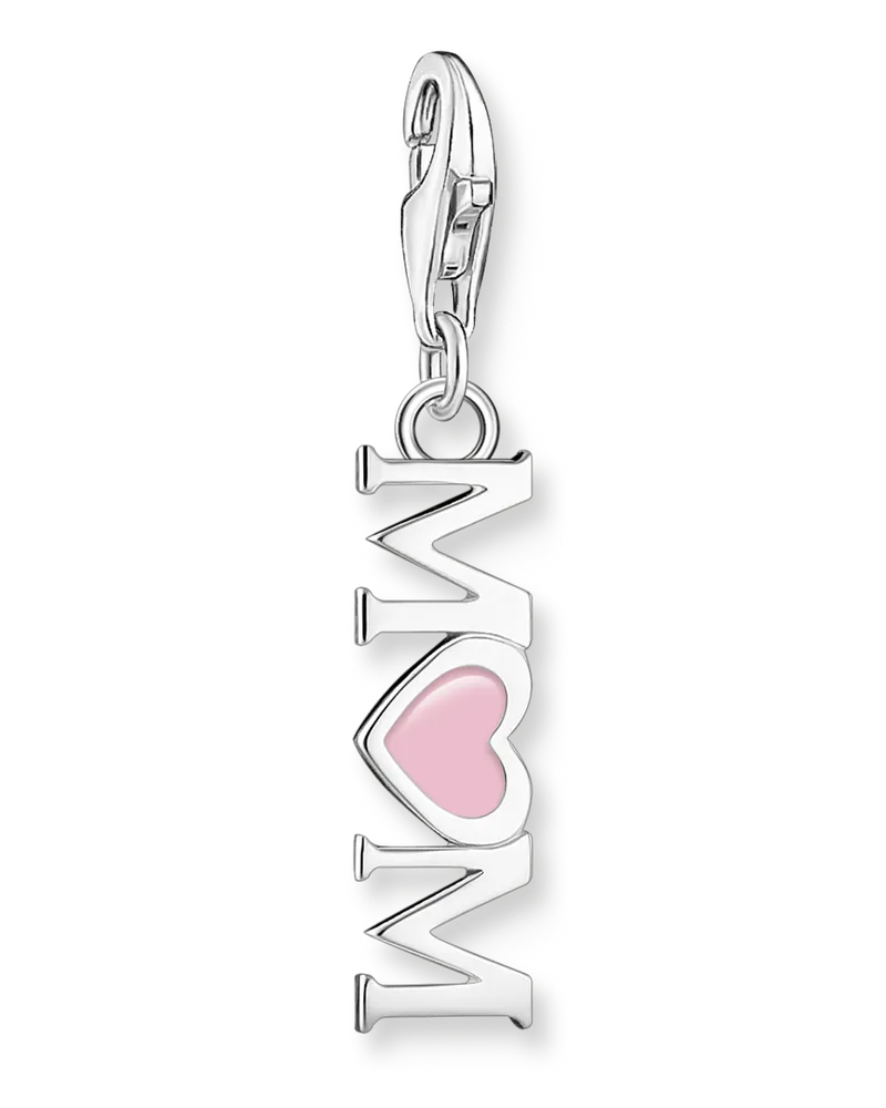 Thomas Sabo Damen Charm-Anhänger Mom mit pinkem Herz Silber, Sterlingsilber, Charm Club Collection Pink
