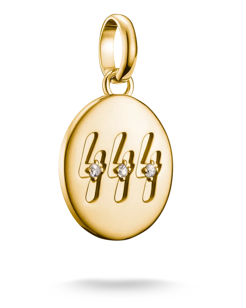 Thomas Sabo Damen Charm-Anhänger Engelzahl 444 mit Steinen Connect vergoldet mit Gravur, Sterlingsilber Gelbgold vergoldet Gelbgoldfarben