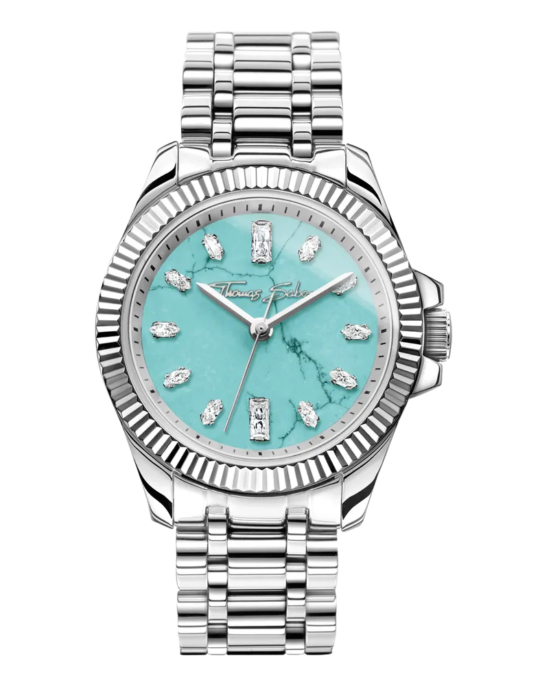 Thomas Sabo Damen Damenuhr mit imitiertem Türkis Divine Jewellery Stone silberfarben, Edelstahl Blau