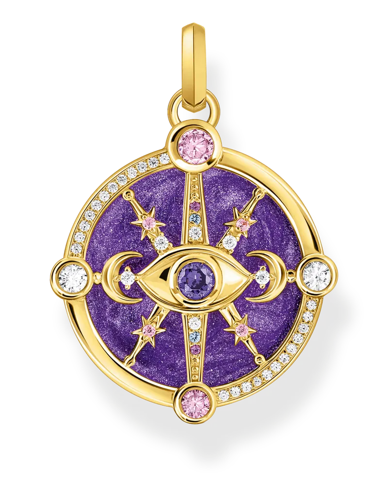Thomas Sabo Damen Kettenanhänger Auge mit kosmischen Details und bunten Steinen Silber vergoldet, Sterlingsilber Gelbgold vergoldet Blau