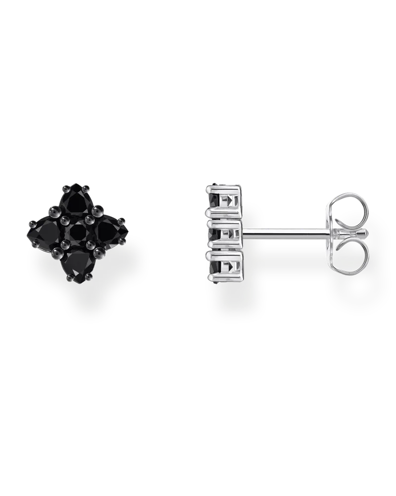 Thomas Sabo Damen Ohrstecker in 4-eckigem Design mit schwarzen Steinen Silber geschwärzt, Sterlingsilber Schwarz