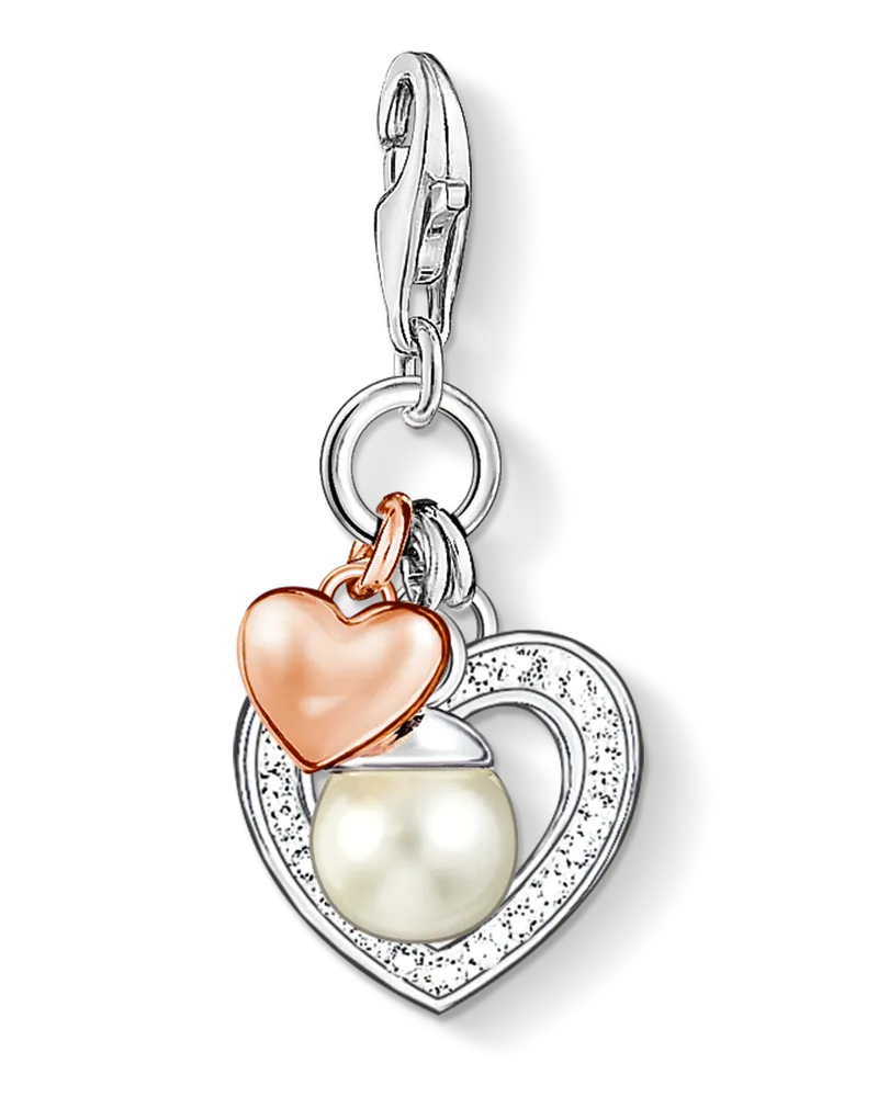 Thomas Sabo Damen Charm-Anhänger Herzen mit Perle, Sterlingsilber Roségold vergoldet, Charm Club Collection Roségoldfarben
