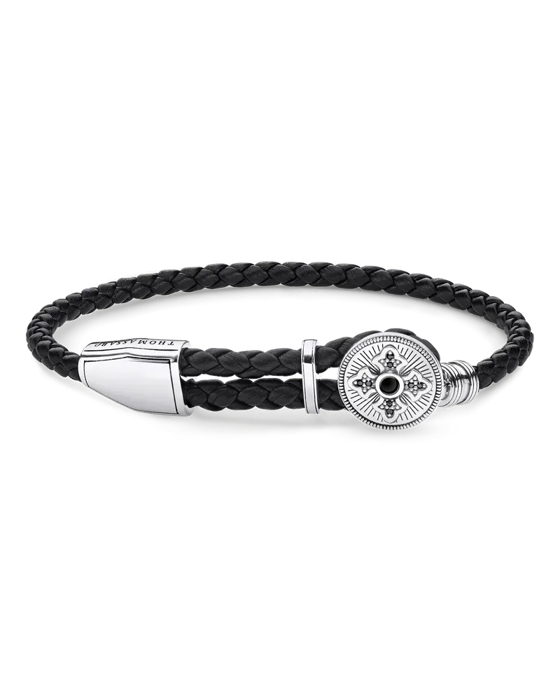 Thomas Sabo Herren Lederarmband Kreuz, Sterlingsilber | Leder Schwarz