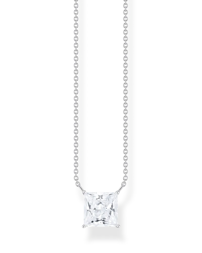 Thomas Sabo Damen Kette mit quadratischem Stein-Anhänger in Weiß Silber, Sterlingsilber Silberfarben