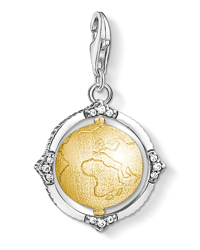 Thomas Sabo Herren Charm-Anhänger Vintage Weltkugel, Sterlingsilber Gelbgold vergoldet, Charm Club Collection Gelbgoldfarben