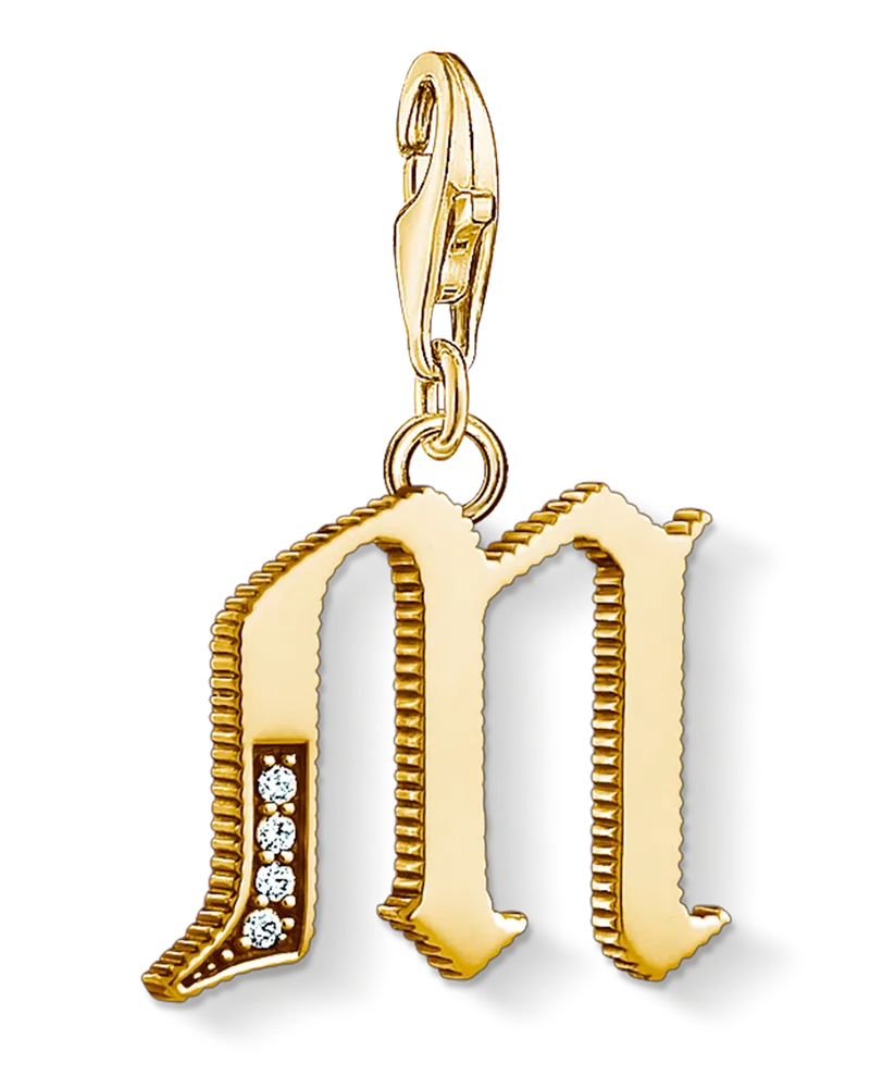 Thomas Sabo Herren Charm-Anhänger Buchstabe M gold, Sterlingsilber Gelbgold vergoldet, Charm Club Collection Gelbgoldfarben