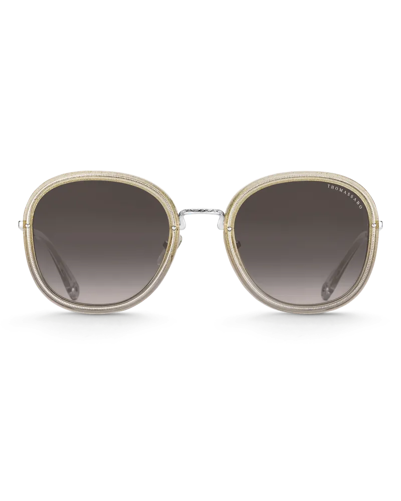 Thomas Sabo Damen Sonnenbrille Mia Quadratisch gold, Sterlingsilber geschwärzt Grau