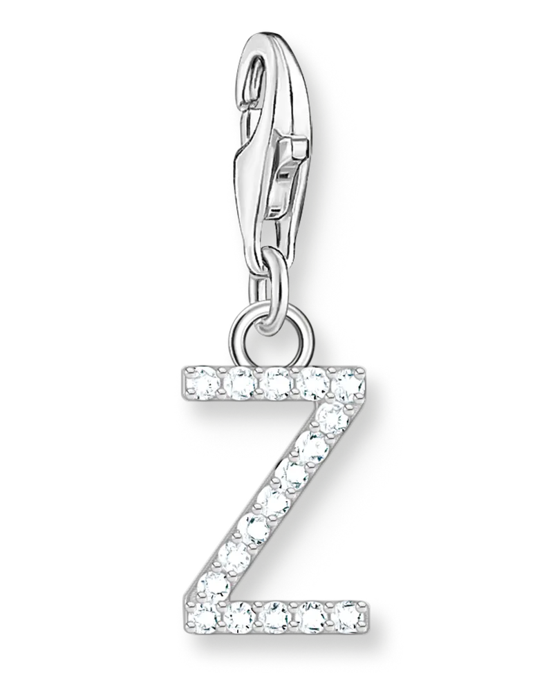 Thomas Sabo Damen Charm-Anhänger Buchstabe Z mit weißen Steinen Silber, Sterlingsilber, Charm Club Collection Silberfarben