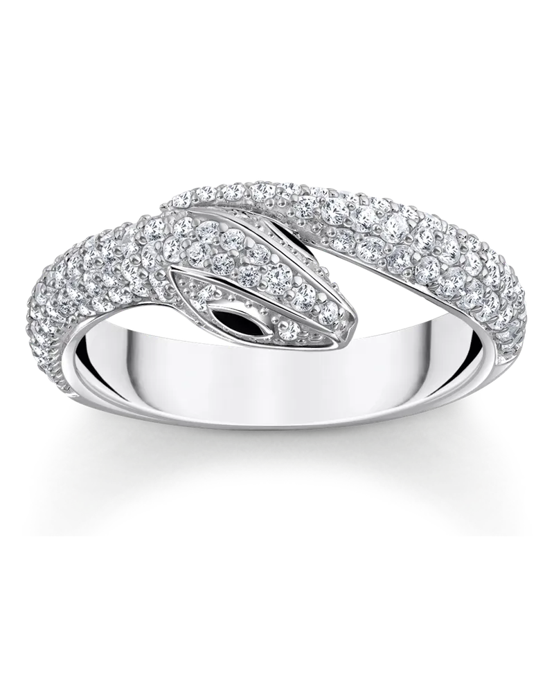 Thomas Sabo Damen Ring Schlange mit weißen Steinen Silber, Sterlingsilber Schwarz