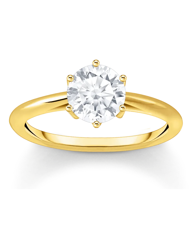 Thomas Sabo Damen Ring mit weißem Stein im Brillantschliff vergoldet, Sterlingsilber Gelbgold vergoldet Gelbgoldfarben