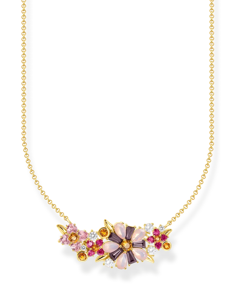 Thomas Sabo Damen Kette Blumen farbige Steine gold, 925 Sterlingsilber vergoldet Gelbgold/ Glas-Keramik Stein/ synthetischer Korund/ Zirkonia Gelbgoldfarben