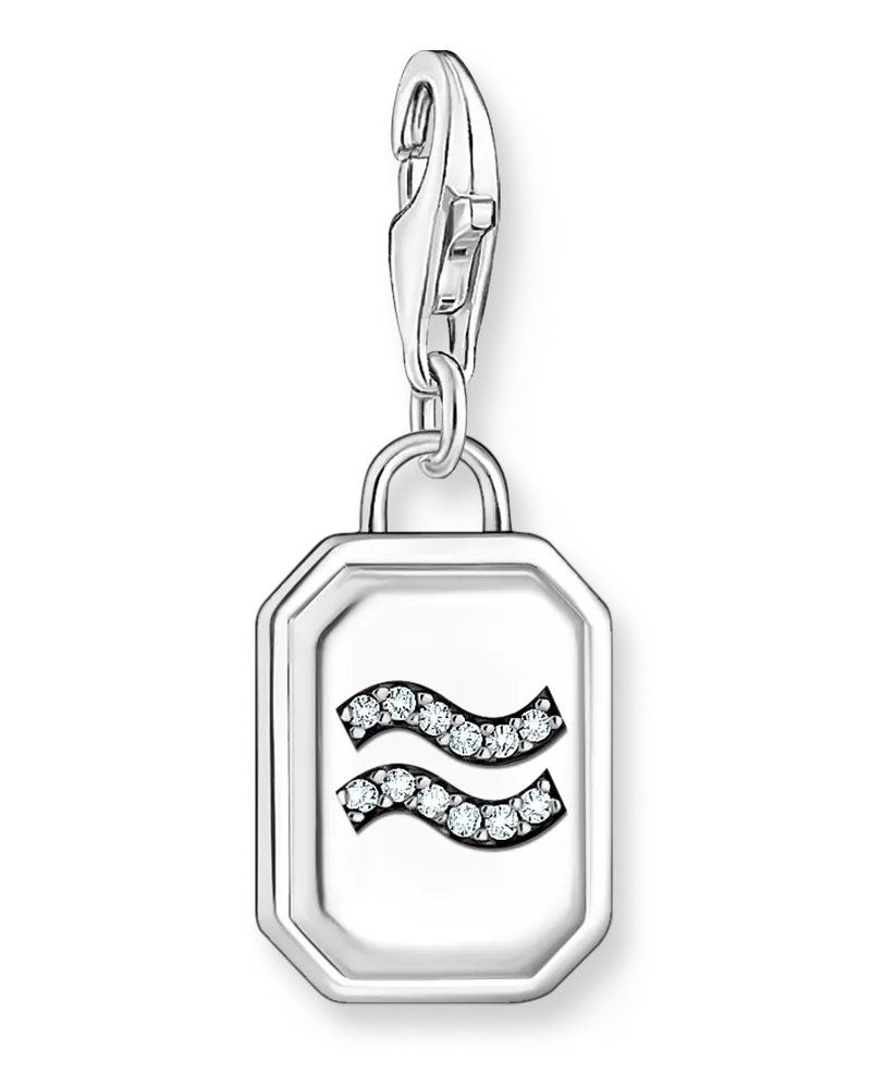 Thomas Sabo Damen Charm-Anhänger Sternzeichen Wassermann mit Steinen Silber, Sterlingsilber, Charm Club Collection Silberfarben