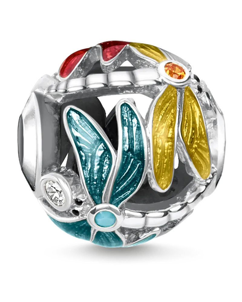 Thomas Sabo Damen Bead Libelle, 925 Sterlingsilber geschwärzt/ Glas-Keramik Stein/ Kaltemail/ synthetischer Korund/ Zirkonia, Karma Beads Grün