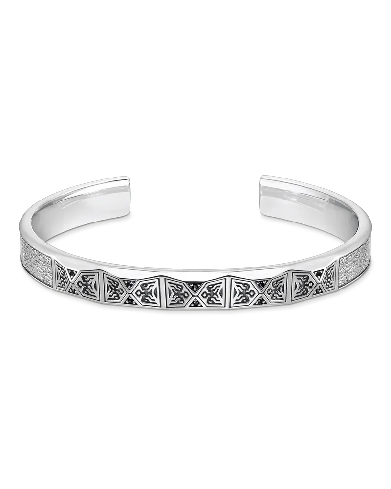 Thomas Sabo Herren Armreif facettiertes Design mit schwarzen Steinen Silber, Sterlingsilber Schwarz