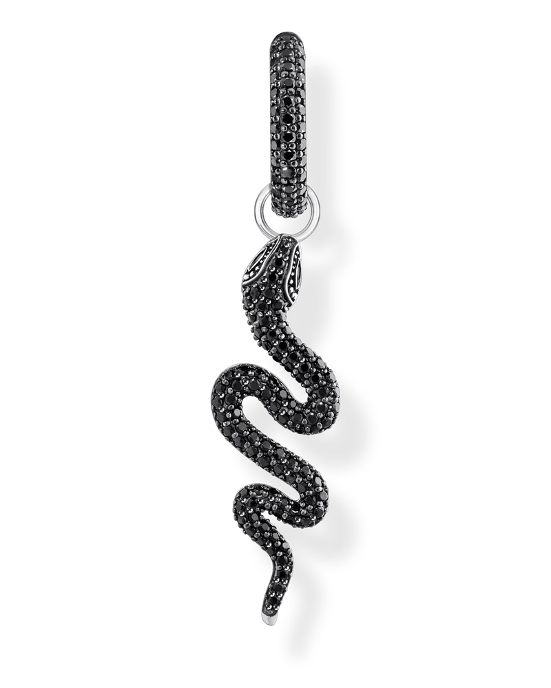 Thomas Sabo Damen Einzel-Creole mit Schlangen-Anhänger und schwarzen Steinen Silber geschwärzt, Sterlingsilber Schwarz