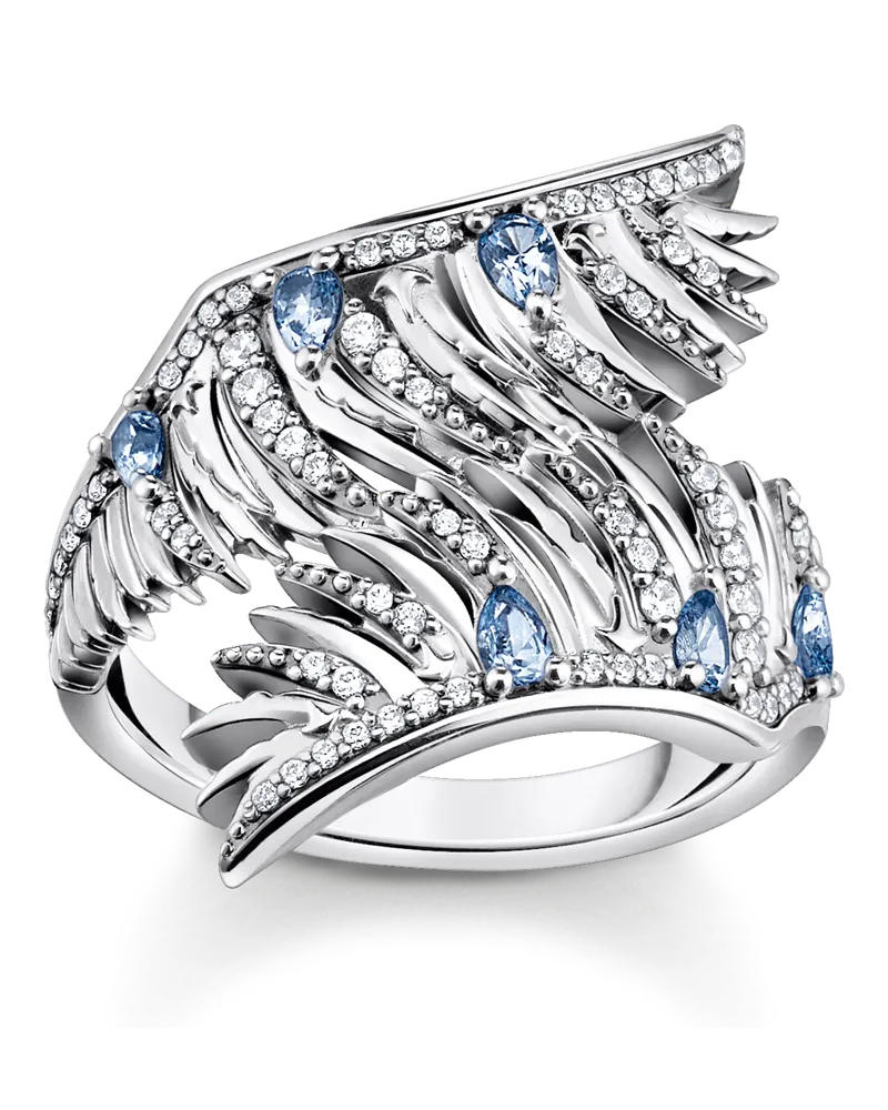 Thomas Sabo Damen Ring Phönix-Flügel mit blauen Steinen silber, Sterlingsilber Hellblau