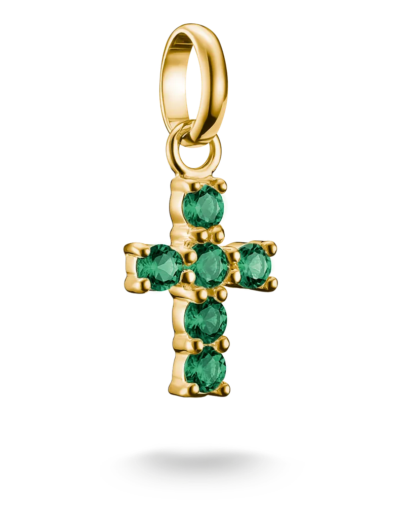 Thomas Sabo Charm Kreuz mit grünem Nanokristall – Connect grün CC1206-M01-6 Gelbgoldfarben