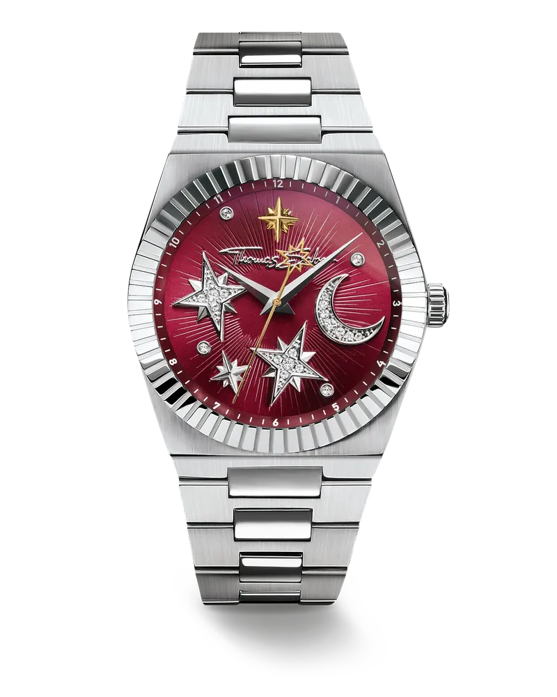 Thomas Sabo Damenuhr Mond und Sterne mit rotem Zifferblatt mehrfarbig WA0466-201-212-39 MM Rot