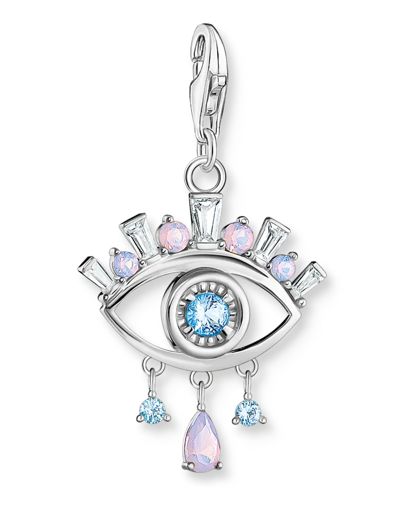 Thomas Sabo Damen Charm-Anhänger Nazar's Auge mit Steinen Silber, 925 Sterlingsilber geschwärzt/ Glas-Keramik Stein/ Zirkonia, Charm Club Collection Blau