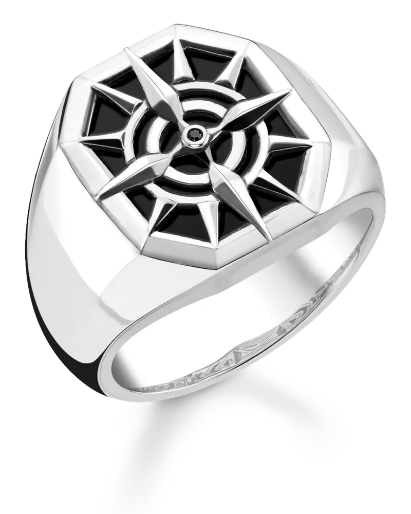 Thomas Sabo Herren Ring Kompass schwarz, Sterlingsilber Schwarz