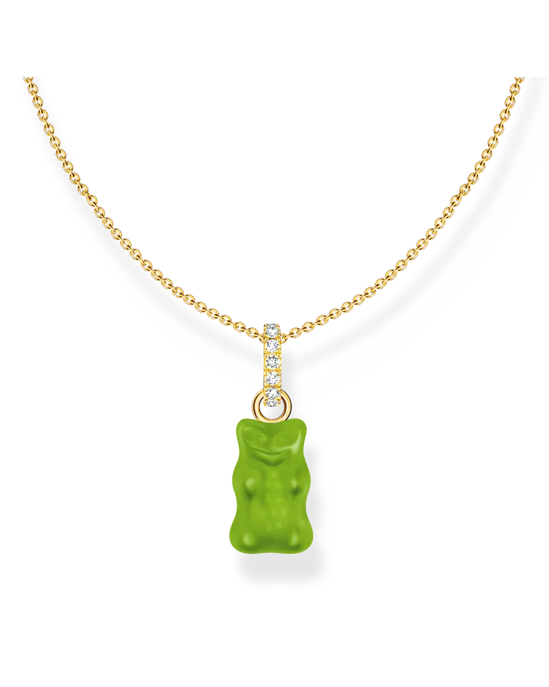 Thomas Sabo Damen Kette mit grünem Goldbären-Anhänger und Steinen vergoldet, Sterlingsilber Gelbgold vergoldet Gelbgoldfarben