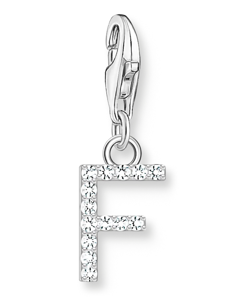 Thomas Sabo Charm-Anhänger Buchstabe F mit weißen Steinen Silber Silberfarben