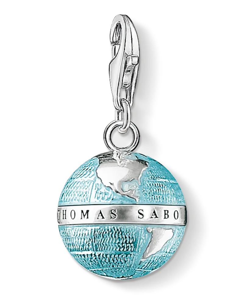 Thomas Sabo Damen Charm-Anhänger Weltkugel, Sterlingsilber, Charm Club Collection Blau