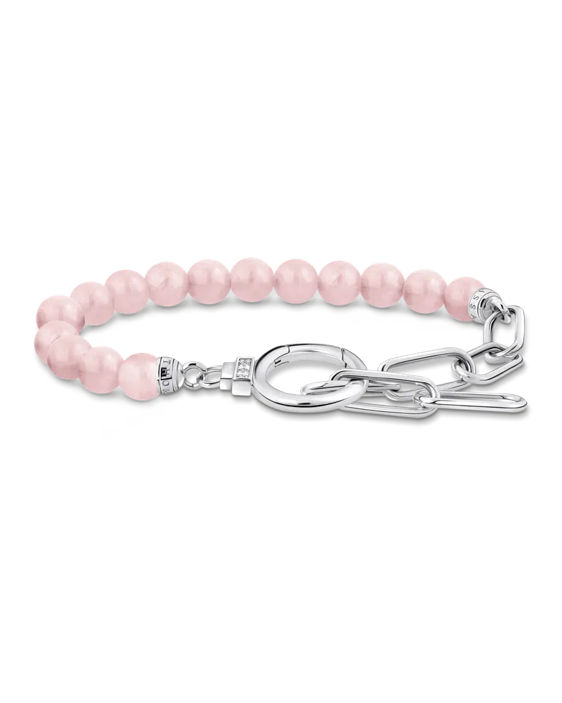 Thomas Sabo Damen Armband mit rosa Beads und Gliederelementen Silber, 925 Sterlingsilber | Rosenquarz/ Zirkonia Pink