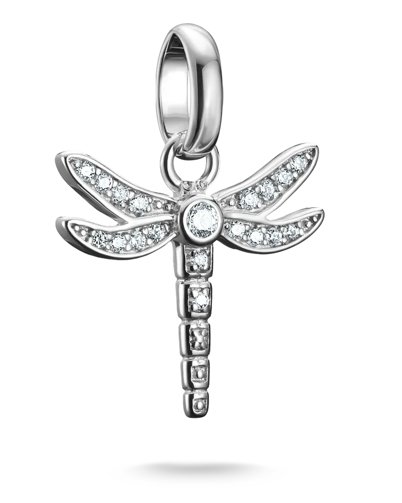 Thomas Sabo Damen Charm-Anhänger Libelle mit Steinen Connect Silber, Sterlingsilber Silberfarben