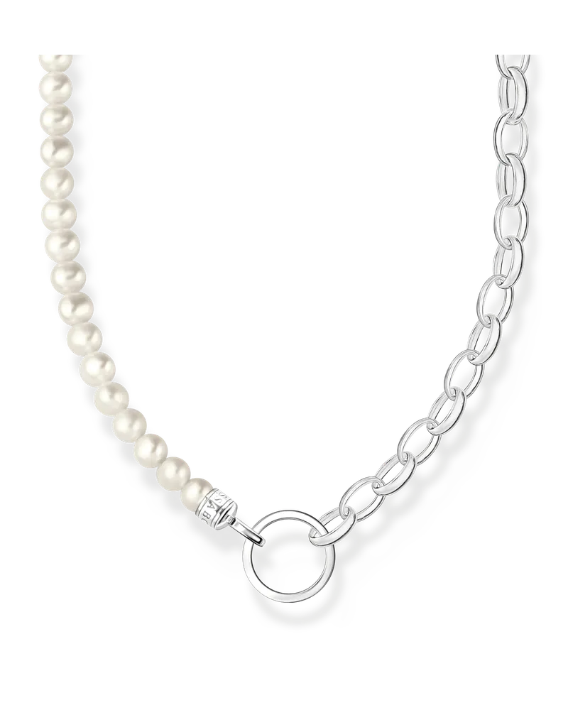 Thomas Sabo Damen Charm-Kette mit weißen Perlen Silber, Sterlingsilber, Charm Club Collection Silberfarben
