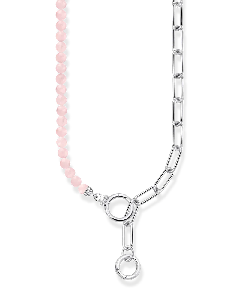 Thomas Sabo Damen Collier mit Gliederkettenelementen und rosa Beads Silber, 925 Sterlingsilber | Rosenquarz/ Zirkonia Pink