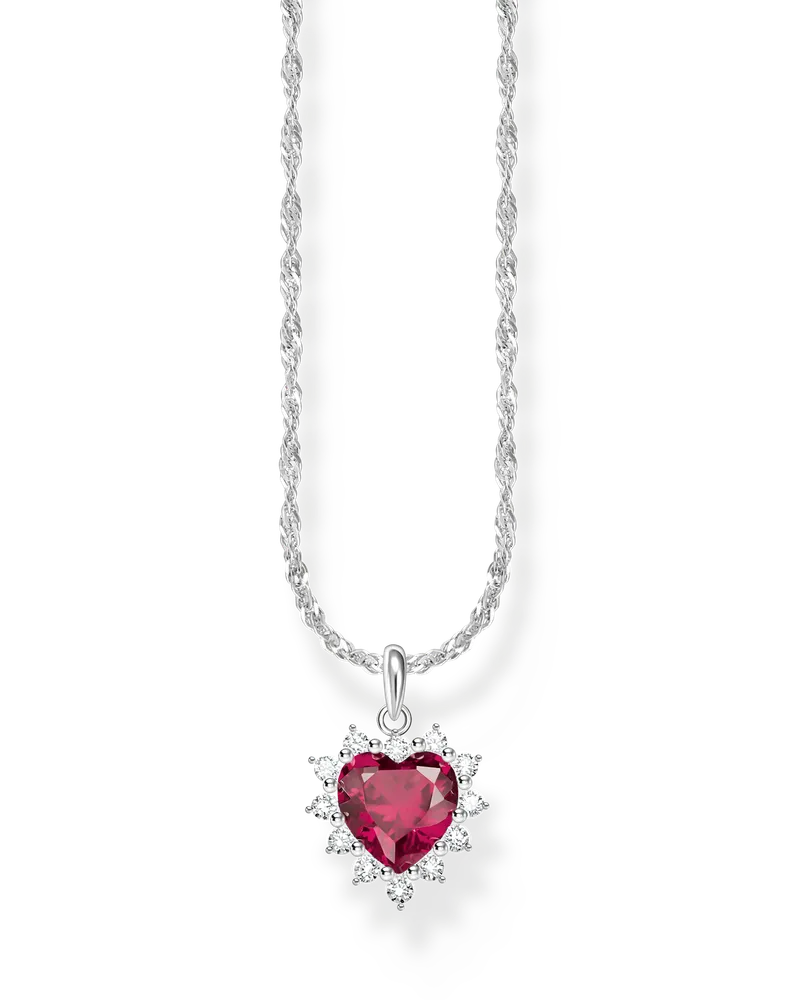Thomas Sabo Damen Kette mit Herz-Anhänger Romance Silber, Sterlingsilber Rot