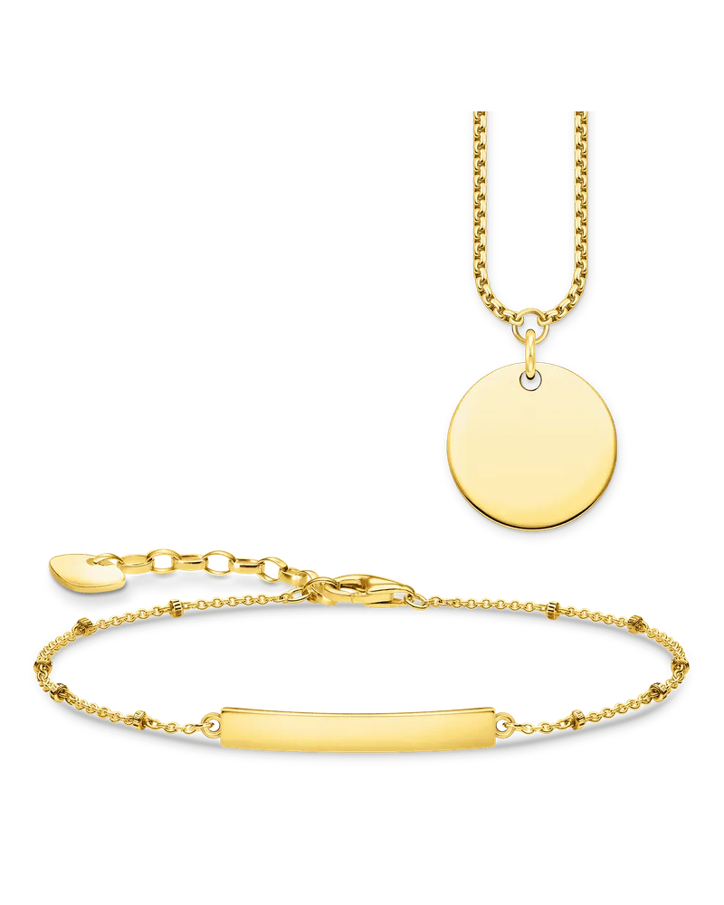 Thomas Sabo Herren Schmuck-Set Kette Coin & Armband mit Gravur vergoldet 