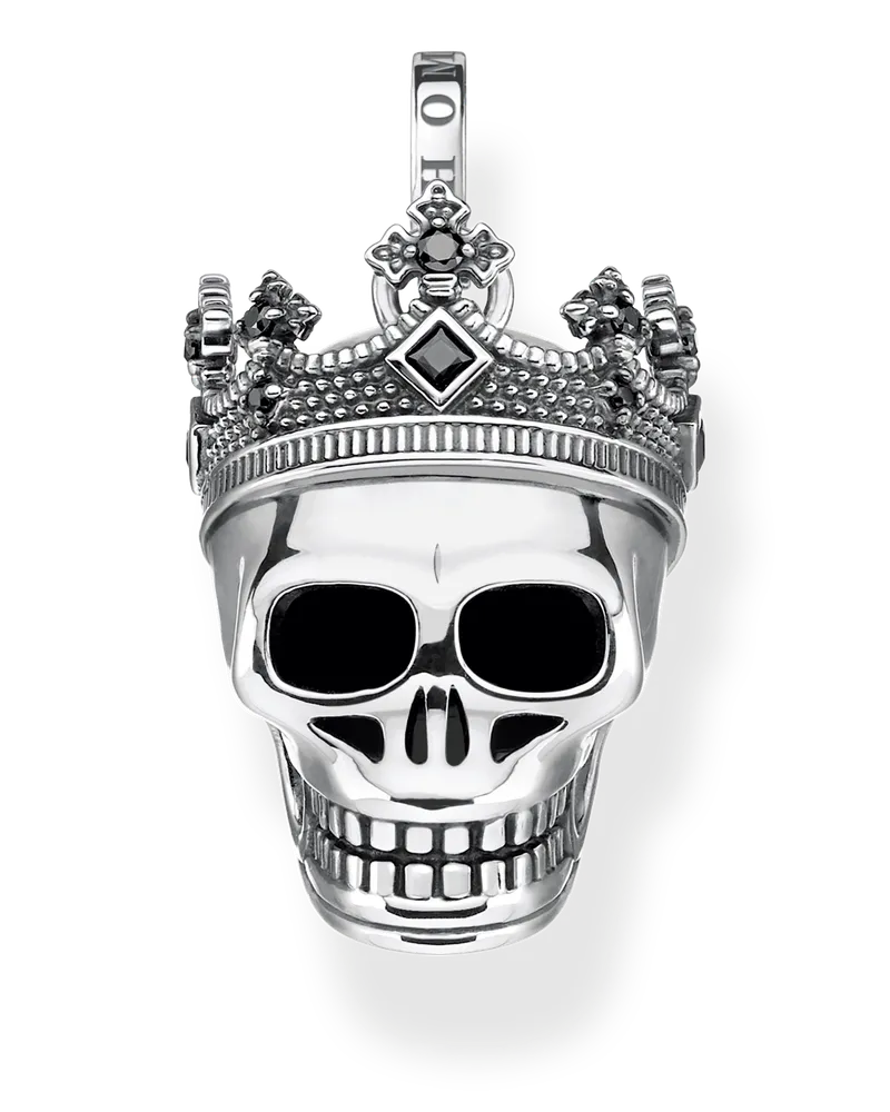 Thomas Sabo Herren Anhänger Totenkopf Krone, Sterlingsilber Schwarz