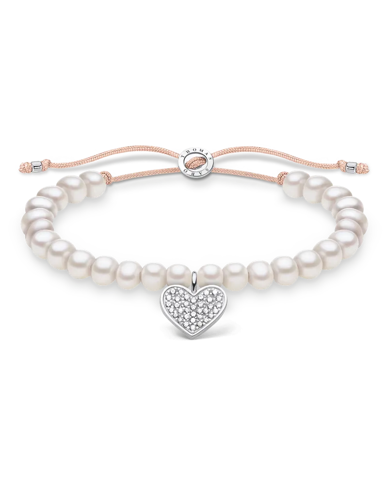 Thomas Sabo Damen Armband weiße Perlen mit Herz Pavé, Sterlingsilber, Charming Collection Beige