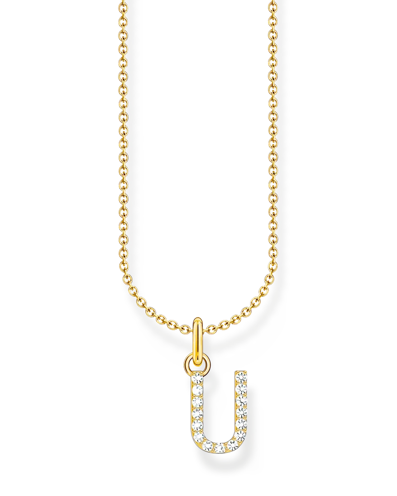 Thomas Sabo Damen Kette mit Buchstaben-Anhänger U vergoldet, Sterlingsilber Gelbgold vergoldet, Charming Collection Gelbgoldfarben
