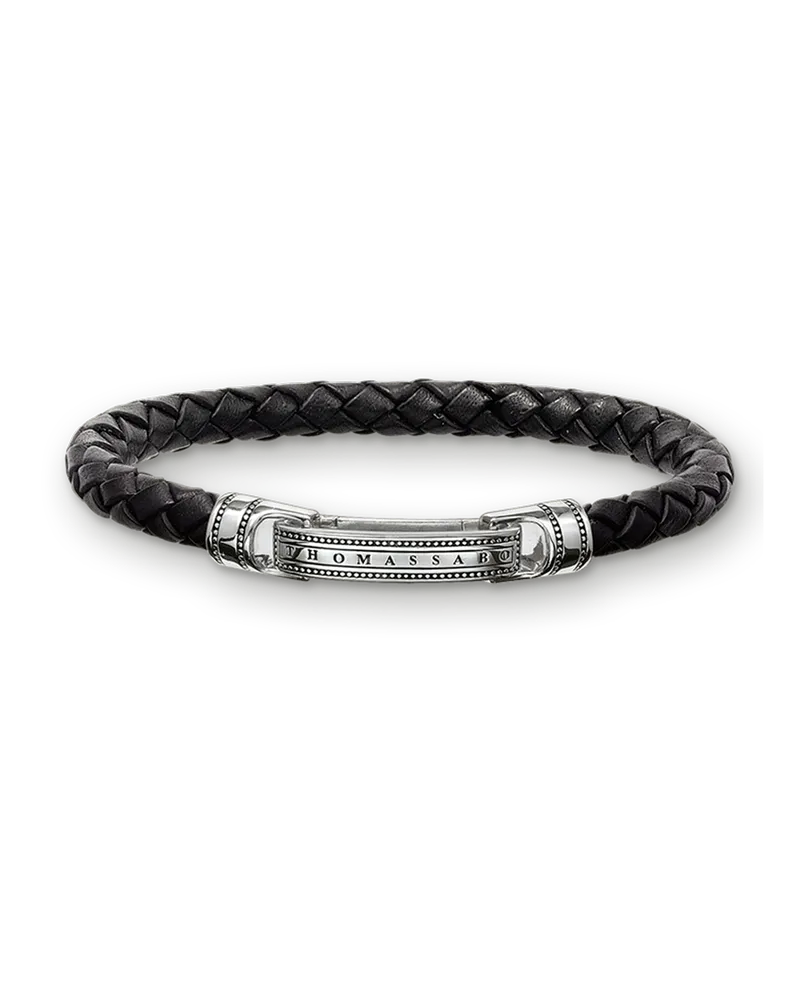 Thomas Sabo Herren Lederarmband schwarz, Sterlingsilber Schwarz