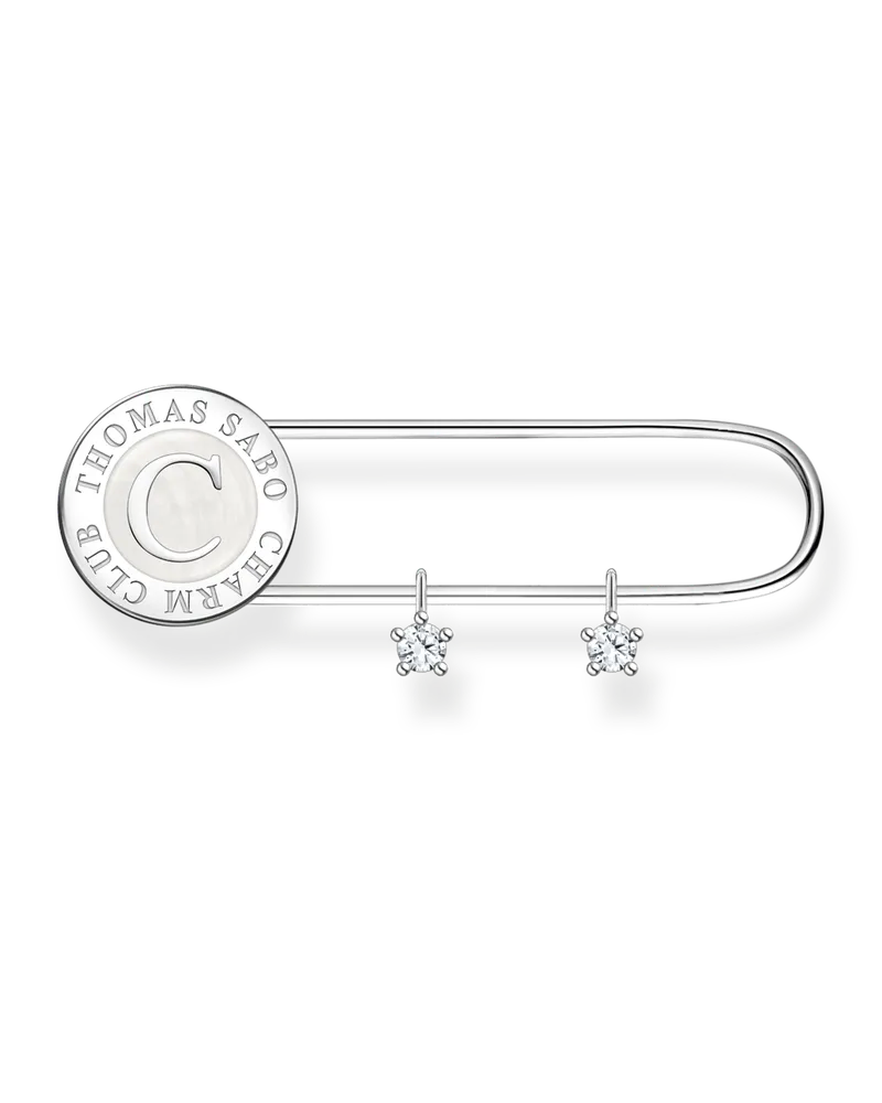 Thomas Sabo Damen Brosche mit weißen Steinen Silber, Edelstahl, Charm Club Collection Silberfarben
