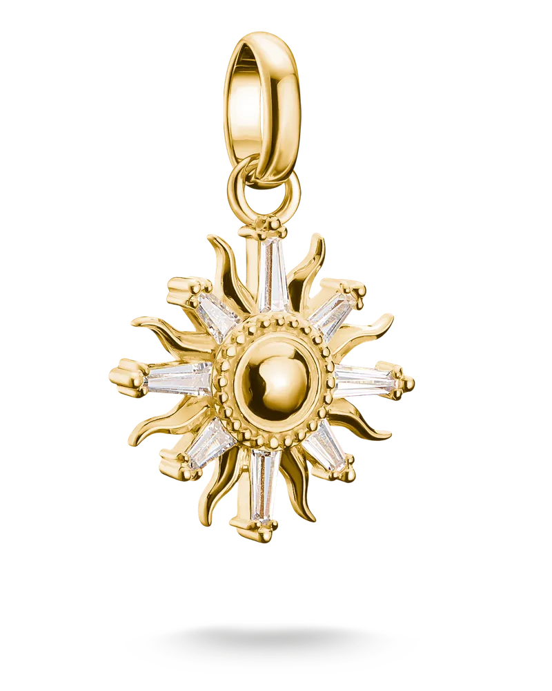 Thomas Sabo Damen Charm-Anhänger Sonne mit Steinen Connect vergoldet, Sterlingsilber Gelbgold vergoldet Gelbgoldfarben