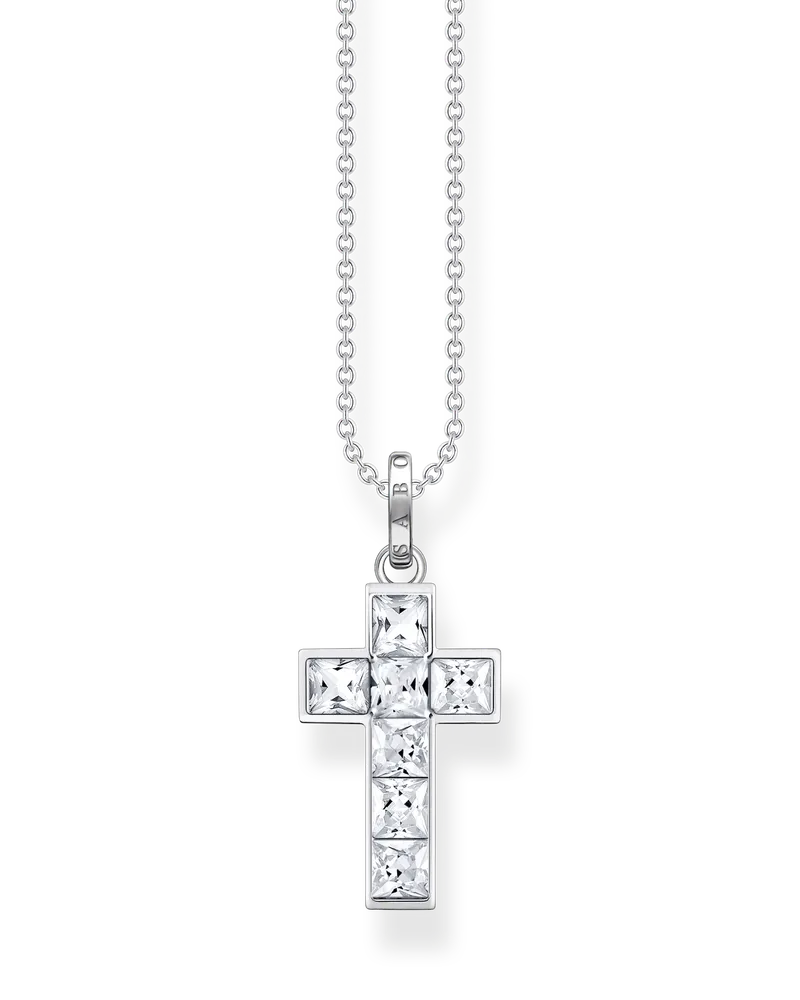 Thomas Sabo Damen Kette Kreuz mit weißen Steinen Silber, Sterlingsilber Silberfarben