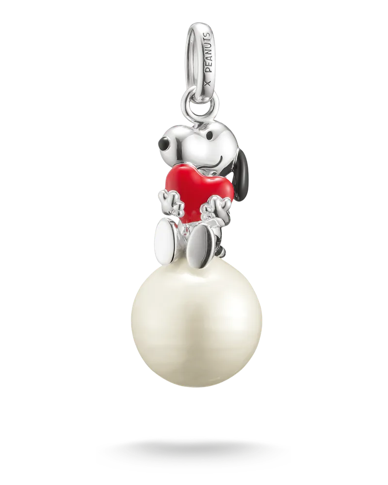 Thomas Sabo Herren Anhänger Snoopy mit Herz auf Schneeball PEANUTS Silber, Sterlingsilber Rot