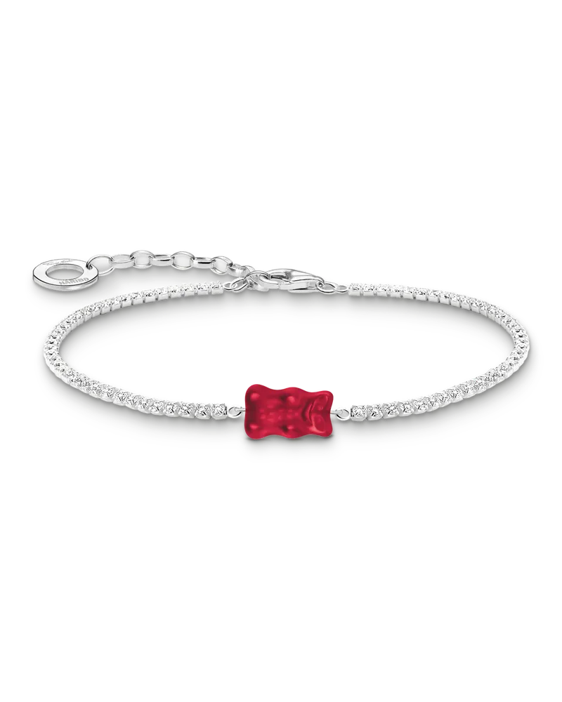Thomas Sabo Damen Tennisarmband mit rotem Goldbären Silber, Sterlingsilber / Glas, Charming Collection Rot