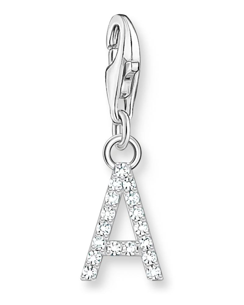 Thomas Sabo Damen Charm-Anhänger Buchstabe A mit weißen Steinen Silber, Sterlingsilber, Charm Club Collection Silberfarben