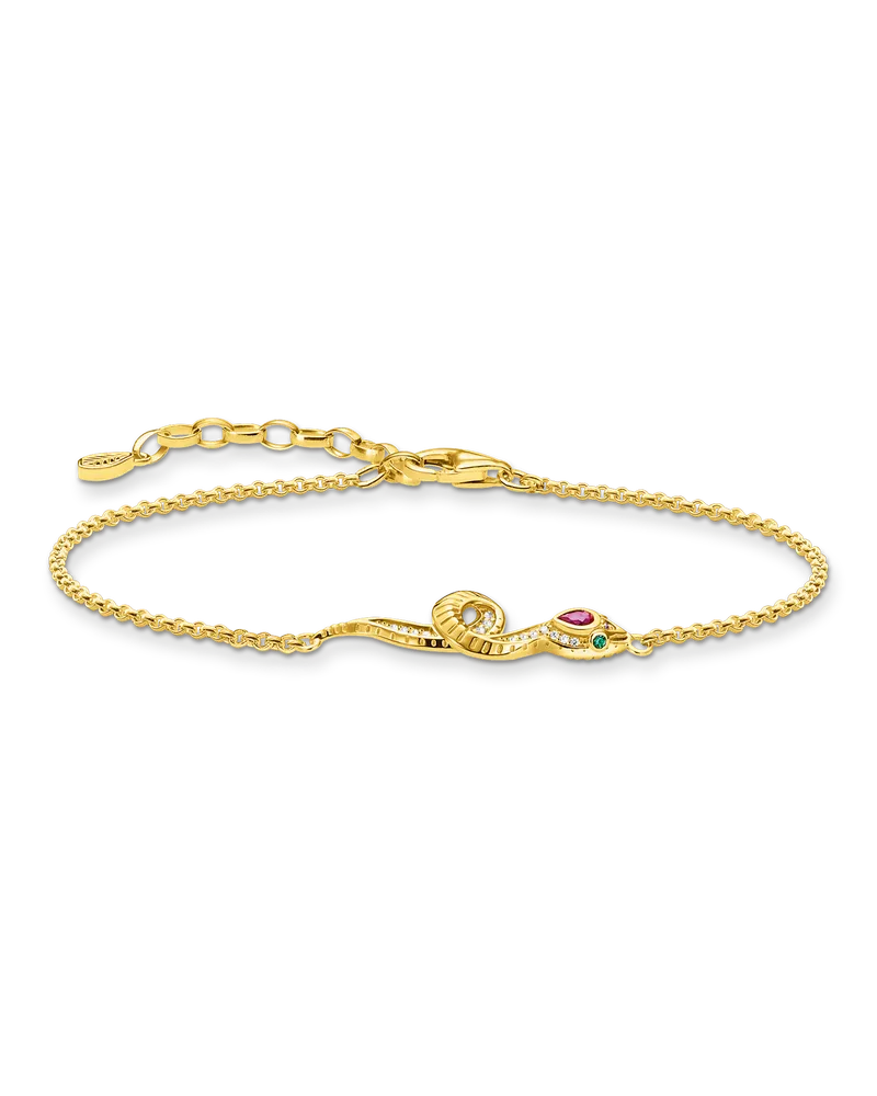 Thomas Sabo Damen Armband Schlange gold, 925 Sterlingsilber vergoldet Gelbgold/ Glas-Keramik Stein/ synthetischer Korund/ Zirkonia Gelbgoldfarben